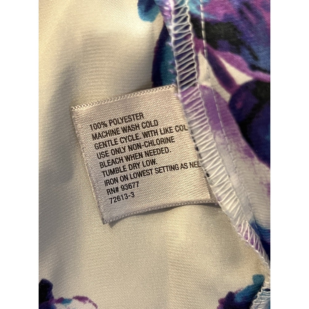Worthington White Purple Blue Floral Blouse L Cap Sleeve Zip Back Tie - Picture 6 of 6